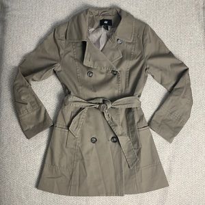 H&M Taupe/Grey Double Breasted Short Trench Coat